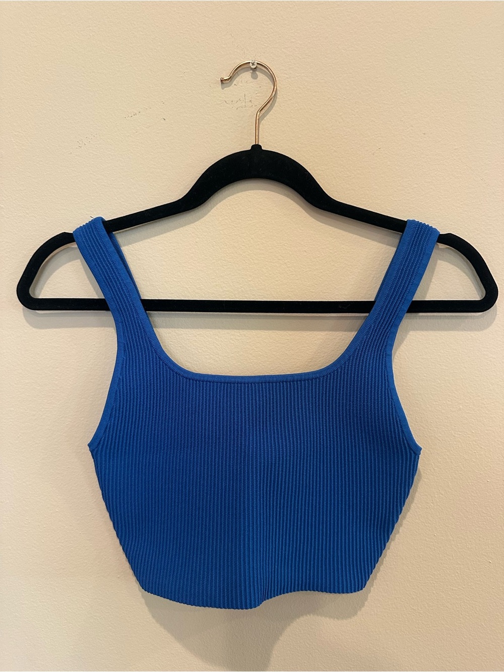 Babaton Ribbed Square-Neck Crop Tank - Bright Blue